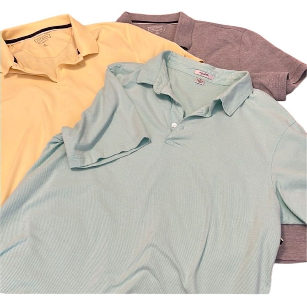 Club room 2 men’s szXL polo shirts yellow & grey and 1 XL turquoise GUC